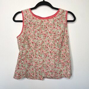 Halmode Petites Tank Top Pink Floral Button Back Vintage Style Shell Sz 12P